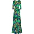thumbnail image 2 of Bon Rosy, Women's, 3/4 Sleeve V-Neck Printed Maxi Faux Wrap Dress, Turquoise, L, 2 of 2