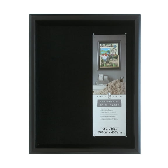 14" x 18" Black Beveled Shadow Box by Studio Décor - Easy Back Loading Frame Includes Pre-attached Hanging Hardware - Horizontal or Vertical Display - 1 Pack
