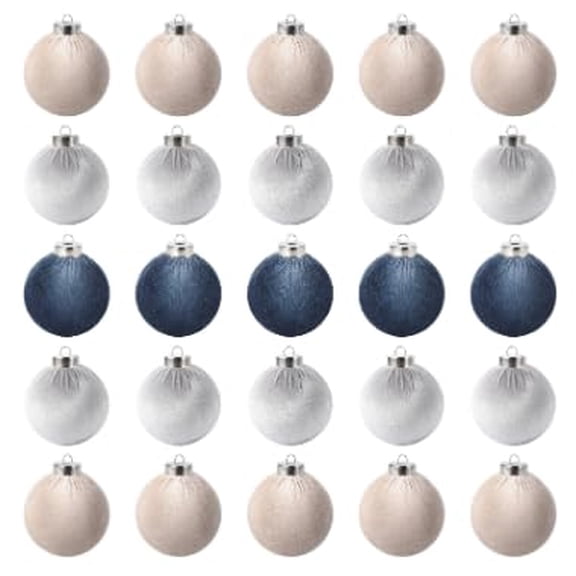 25 Pack 3.15 Inch Flocked Plastic Christmas Ball Ornaments, Shatterproof Baubles for Holiday Tree and Home Decor, Blue Gray
