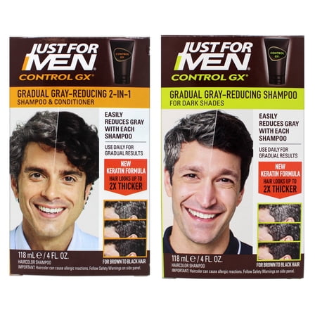 Just for Men Control GX Grey Reducing Shampoo, Gradual Hair Color & GX Grey Reducing 2-in-1 Shampoo and Conditioner