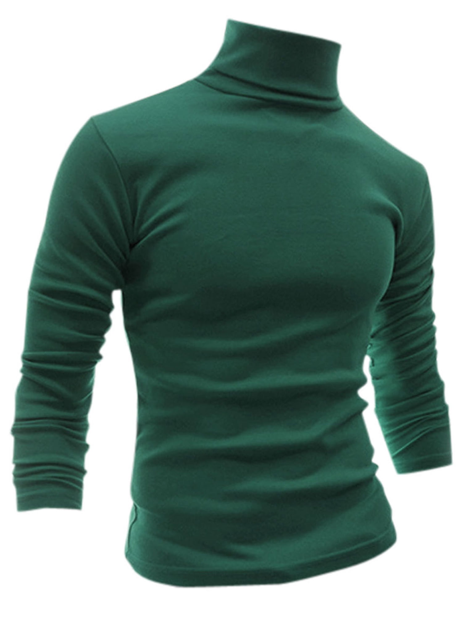 Unique Bargains Men's Pullover Lightweight Long Sleeve Top Turtleneck T-Shirt 50 Dark Green
