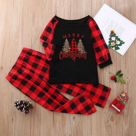 

Fiudx Christmas Kid Pajamas Set For Family Long Sleeve Christmas Printed Sleepsuits Red Plaid Top And Long Pants Sleepwear Sets New 519
