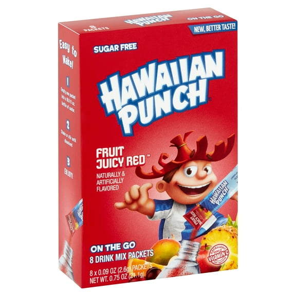 Hawaiian Punch Fruit Juicy Red On The Go Drink Mix Packets, 0.09 oz, 8 count Pack Of 12