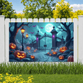 thumbnail image 2 of Halloween Theme Decorative Banner Spooky Atmosphere Jack o Lanterns Gate Design for Outdoor Decorating Holiday Party Night, 2 of 5