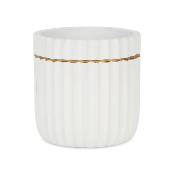 Aurine Round Gold Trimmed Ridged Ceramic Pot - Large - White