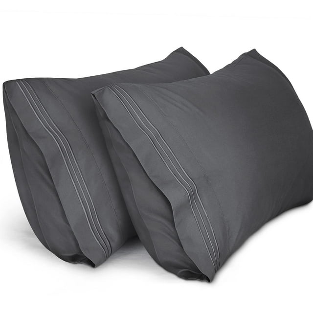 Lirex Pillow Cases King Standard Size, 1800 Thread Count Soft & Durable Microfiber, Dark Grey, 2 Pack