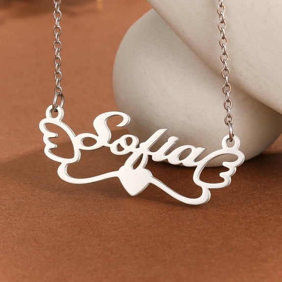 Personalized Custom Name Wing Necklaces Stainless Steel Heart Letters Pendant Chain Choker for Women Christmas Jewelry