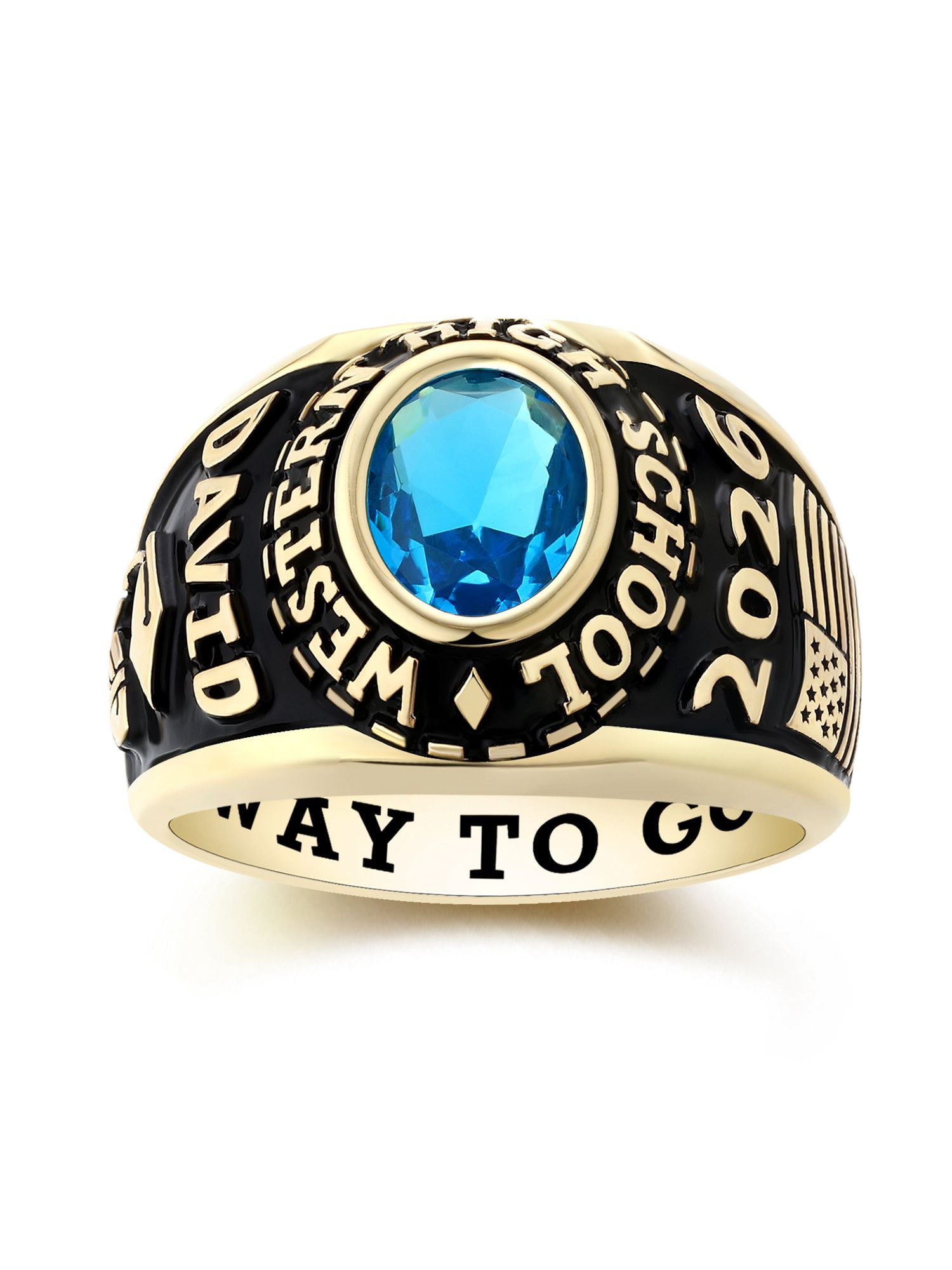 Mementos USA Custom Large Men's Class Rings 10kt Yellow Gold for High School and College Graduation