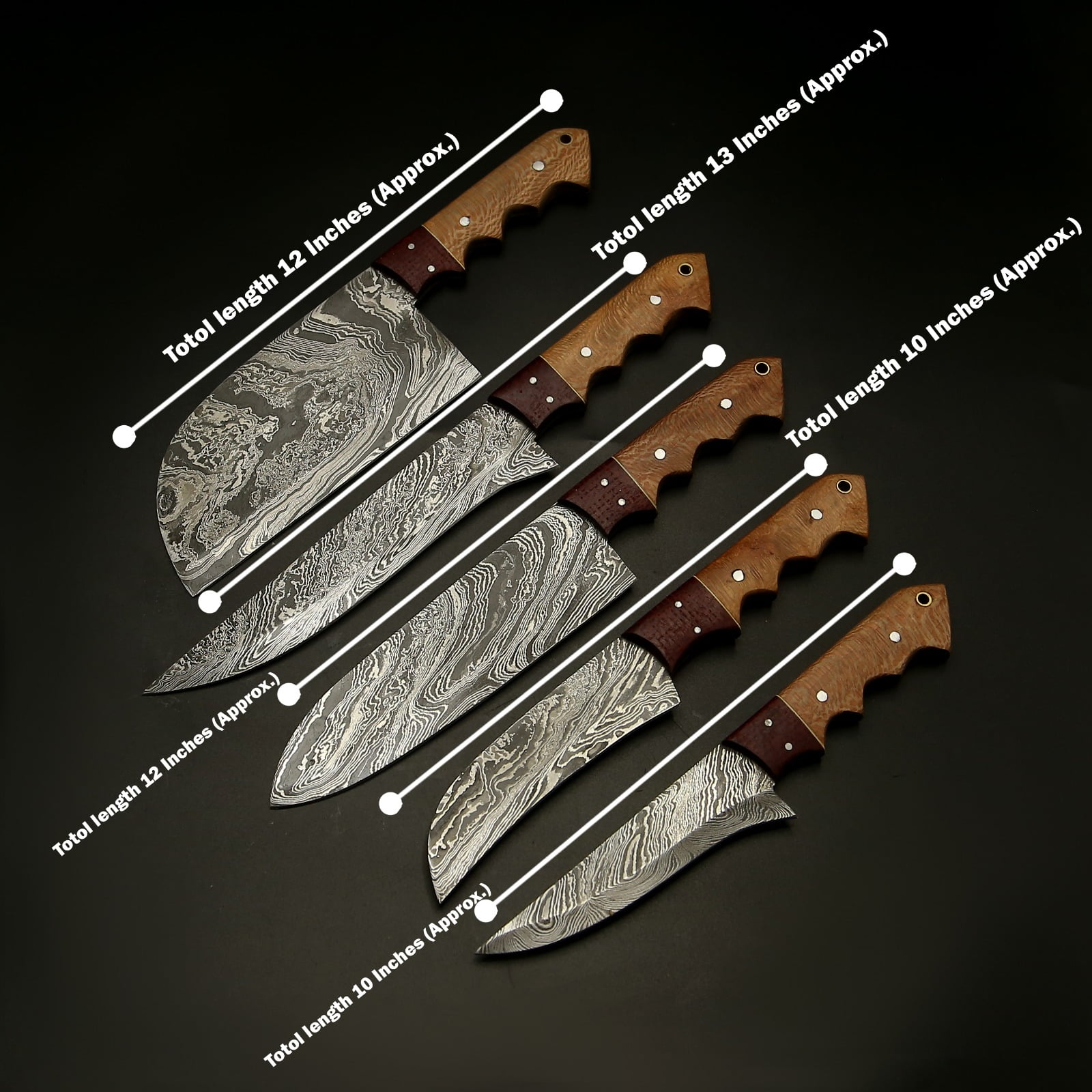 Custom Handmade Damascus Chef Knives Set/Kitchen Knives 5 Pieces Set SS-17510 (Poplar Wood)