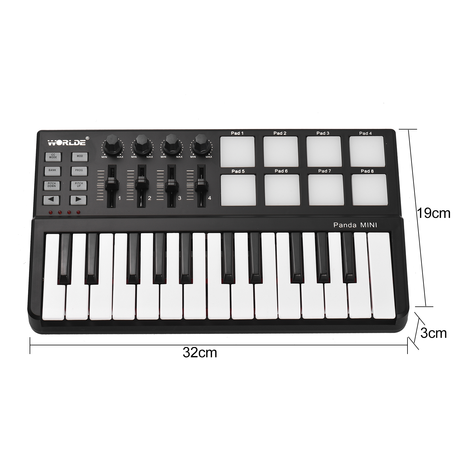 Worlde Panda mini Portable Mini 25-Key USB Keyboard and Drum Pad MIDI Controller - image 2 of 7
