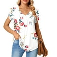 thumbnail image 4 of Aoochasliy Womens Blouses Short Sleeve Casual Petal Sleeve Shirts V-Neck Cute Floral Printed Summer Loose Flowy Shirts, 4 of 8