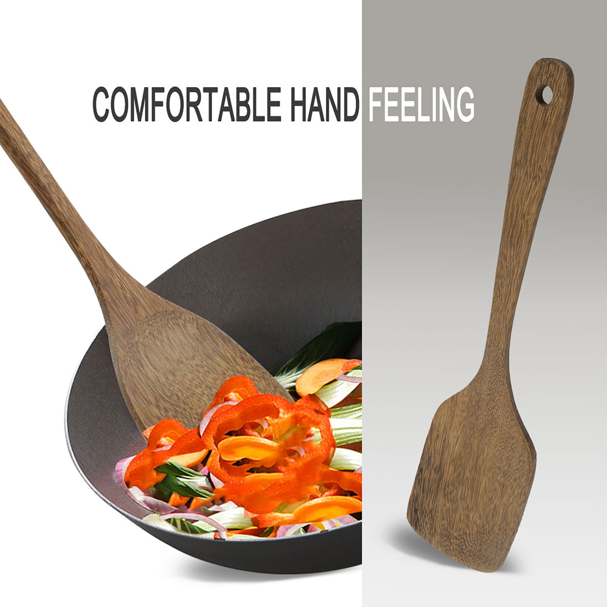 3pcs Wood Cooking Utensil Set Long Hand Kitchen Essential for Pan