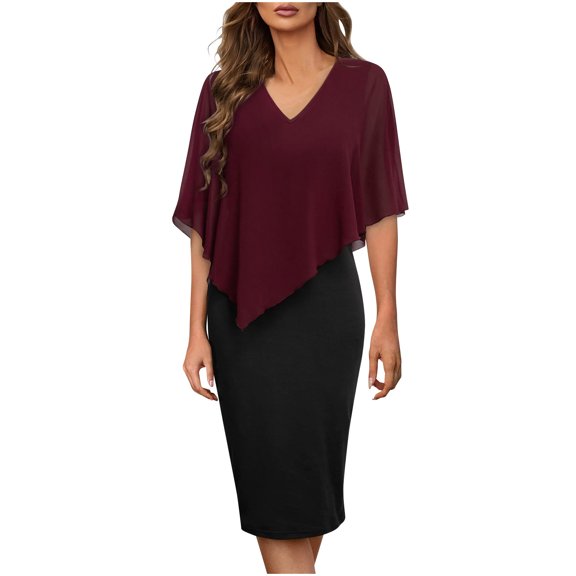 Summer Savings Clearance! Edvintorg Dress Elegant Women's Summer Casual Sleeveless V-Neck Dresses Vintage Printed Dress Knee Length Red XXL