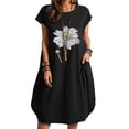 thumbnail image 3 of Robe d'Été en Coton et Lin pour Femmes Imprimé Floral Manches Courtes avec Poche Col Rond Ample Robe de Plage, 3 of 5