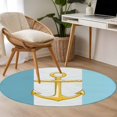 thumbnail image 4 of Round Rugs 3.3Ft, Yellow Anchor Nautical Round Area Rug Washable Indoor Throw Carpet, Aqua White Striped Soft Non Slip Circle Rug for Laundry Room Patio Home Decor Aesthetic, 4 of 8