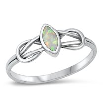 CHOOSE YOUR COLOR Knot White Simulated Opal Ring .925 Sterling Silver Band CZ Female Size 9