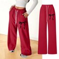 thumbnail image 4 of Girls Baggy Sweatpants Bow Straight Leg Lightweight Drawstring Pants with Pockets Spring Casual 4-16 Years Red 120, 4 of 7