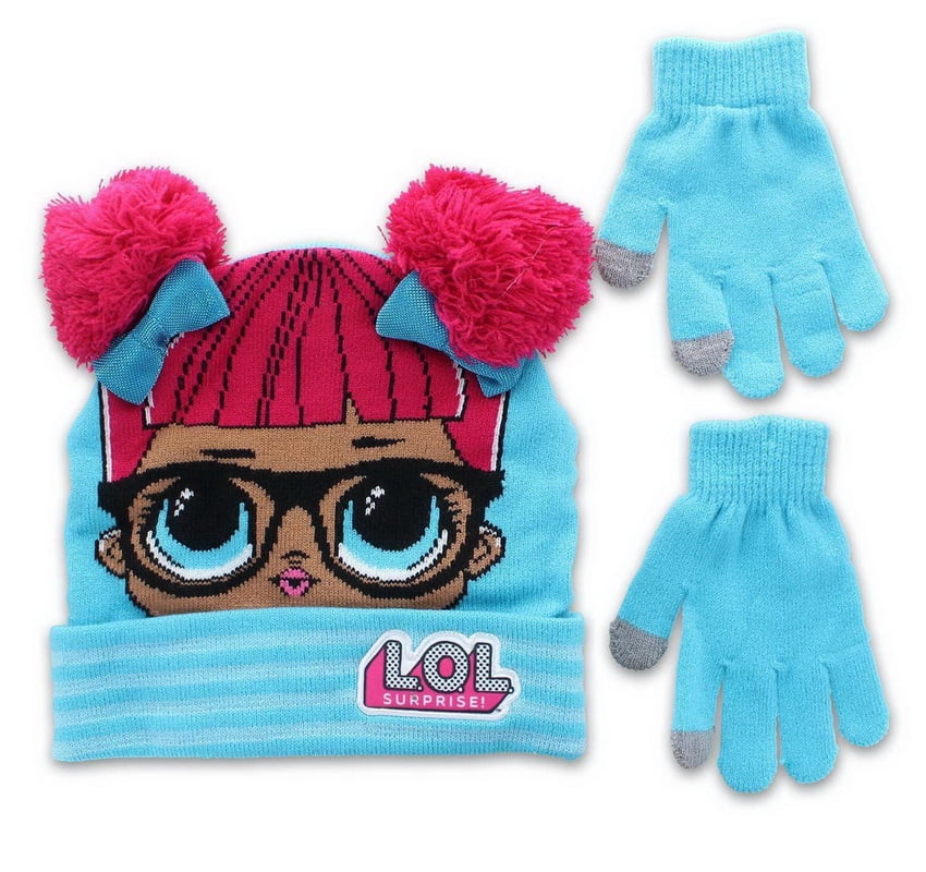 Girls LOL Surprise Dolls Fleece Winter Hat Scarf Gloves Set Kids Beanie Hat Gift 