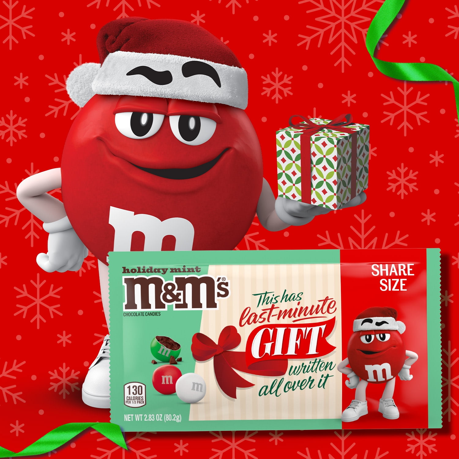 M&M's Mint Milk Chocolate Christmas Candy, Share Size - 2.83 oz Bag
