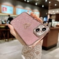 thumbnail image 2 of Compatible with iPhone 13 Glitter Plating Love Heart Case, Cute Luxury Electroplated Bling Sparkly Glitter Shiny Case for Women Girls Soft TPU Shockproof Camera Protective Back Cover - Pink, 2 of 11