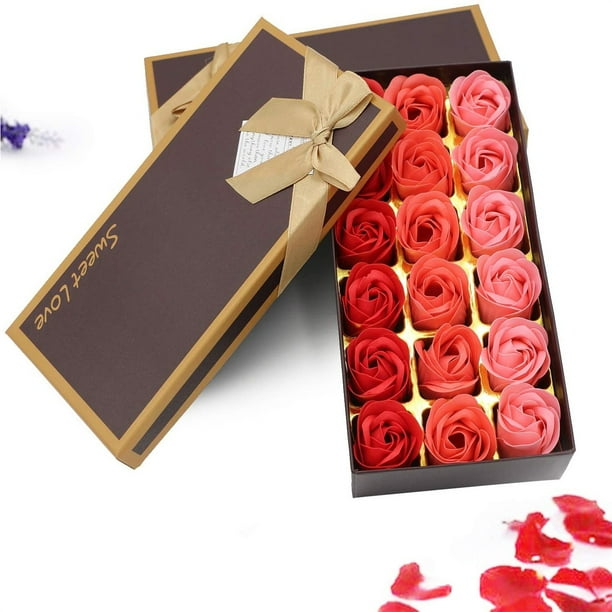 Fiudx Jabón de Rosas Perfumado, Elegante Caja de Corazón, 18 Jabones de Rosas, Una Experiencia de Baño de Lujo, Regalo de Boda, Un Detalle Especial, Tamaño 23 X 12 X 5 Cm
