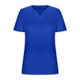 thumbnail image 4 of Delayuji Women's Loose Plus Size V Neck Solid Color Short Sleeved T Shirt Top Blue L Polyester,Spandex Short Sleeve Shirts for Women, 4 of 5