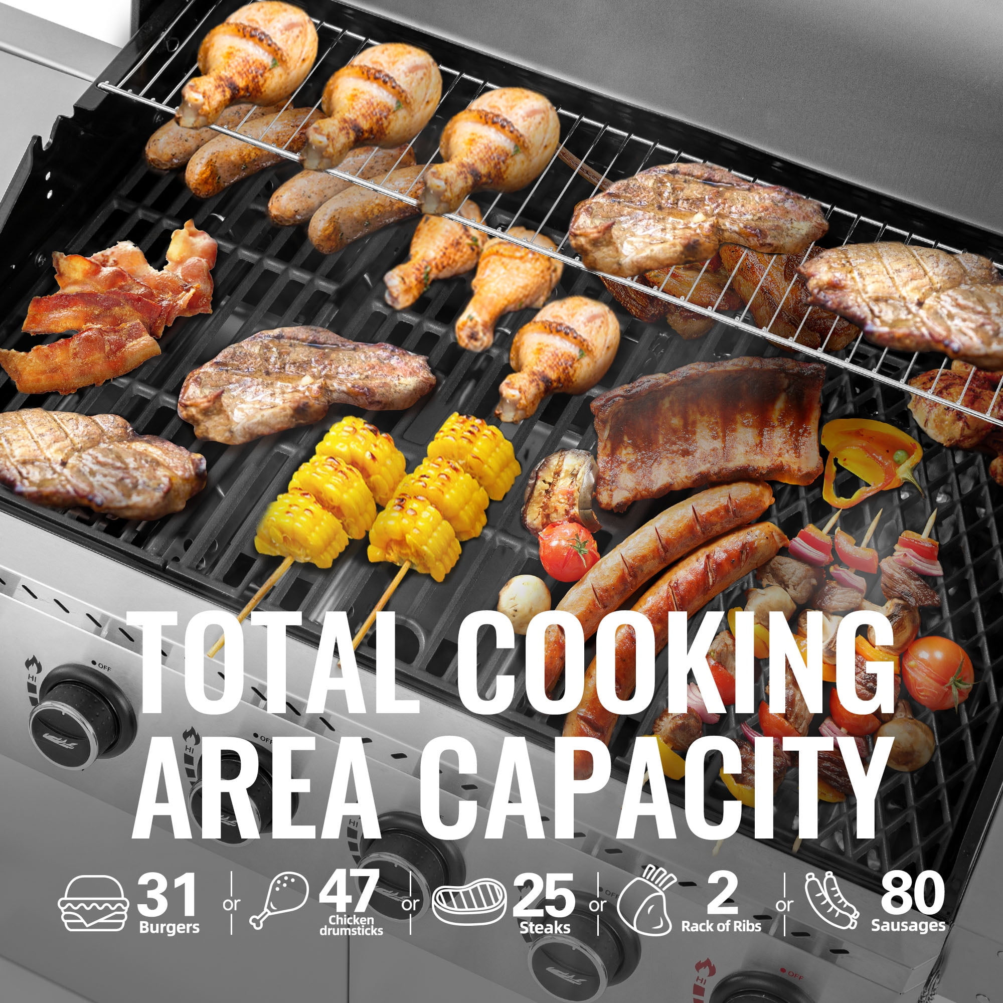 Royal Gourmet GA6406W 6-Burner BBQ Gas Grill, with Sear Burner and Side Burner, Cabinet Style Grill, 74,000 BTU, White