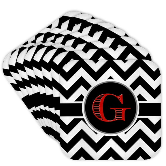 3dRose, Black and white chevron monogram red initial G, Set of 8 Coasters - Soft