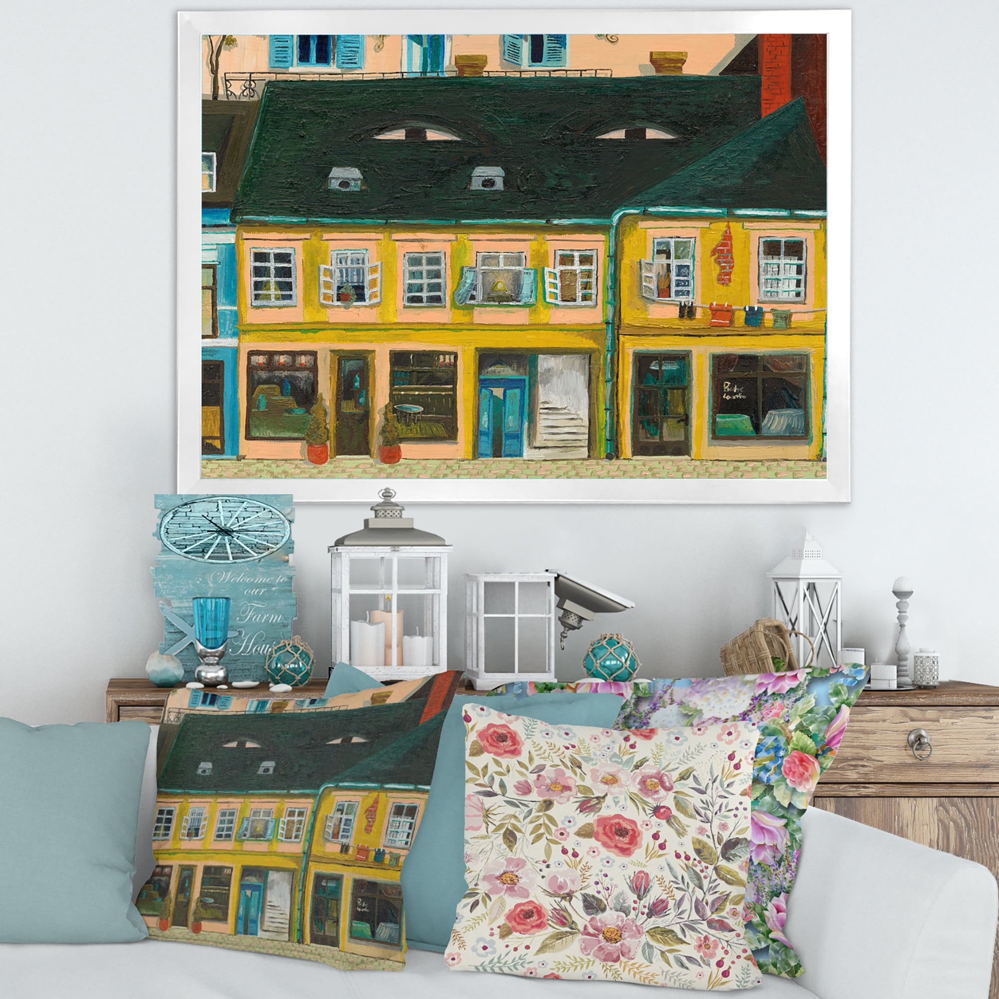 Designart 'Abstract Yellow Facade of Houses In Street In Paris' French Country Framed Art Print