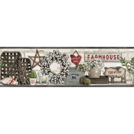 - York Wallcoverings Rustic Living Farmhouse Shelf Wallpaper Border