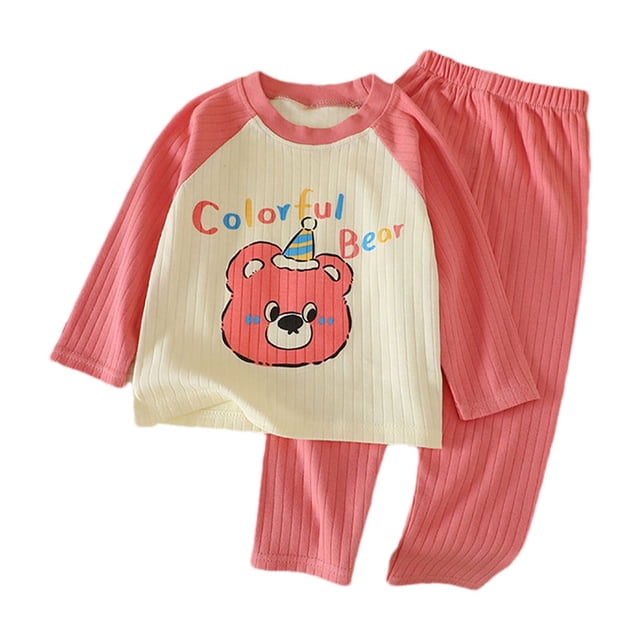 Odeerbi 1-7 Años Niños Niñas Pijama de Verano de Algodón de Manga Larga Con Camiseta Raglan Conjunto de Pantalones Suave Ropa de Dormir Estampada Conjunto de Pijama de Dos Piezas