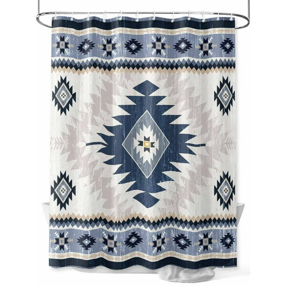 Shower Curtain Blue Bohemian Bathroom Curtains with Hooks, Waterproof Fabric Aztec Boho Tribal Bath Shower Curtains Set for Bathroom Bathtubs Decor 72x72 Inch