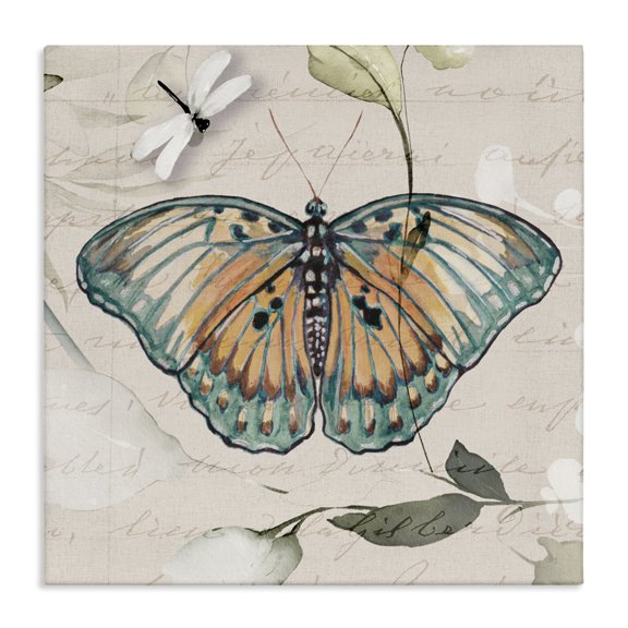 Stupell Industries Shabby Chic Boho Butterfly with Script Canvas Art, 17 x 17, by Susan Jill