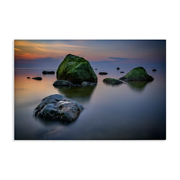 Stupell Industries Mossy Rocks Protruding Sea Landscape & Nature Photography Wrapped Canvas Art Print Wall Art, 24 x 16