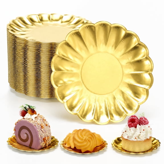 Mini Cake Plates 100 Pack, 3.5 Inch Scalloped Dessert Plates for Cupcakes and Parties, Silver