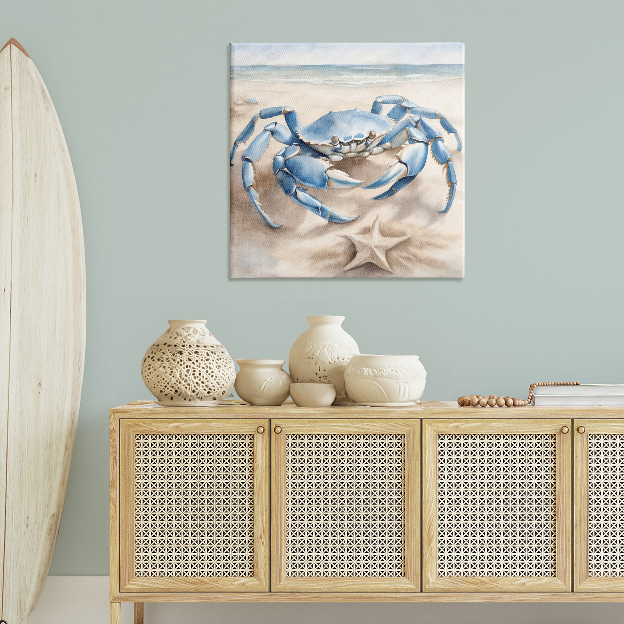 Stupell Industries Crab & Starfish on Beach Animals & Insects Painting Gallery Wrapped Canvas Art Print Wall Art, 36 x 36