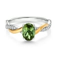 thumbnail image 2 of Gem Stone King 2 Tone 10K Yellow Gold and 925 Sterling Silver Green Tourmaline and White Lab Grown Diamond Twisted Interwoven Ring for Women (0.81 Cttw, Available in Size 5,6,7,8,9), 2 of 4