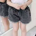 thumbnail image 2 of PINQI Kids Cartoon Shorts Little Girls Denim Shorts with Pocket Girls Solid Color High Elastic Waist Button Ripped Jeans 1-8 Years, 2 of 8