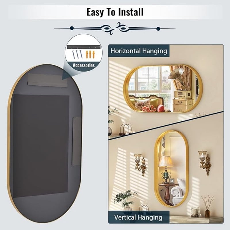 Lumora 38"x 22" Oval Bathroom Mirror Wall Mirror Deep Frame Hanging,Gold