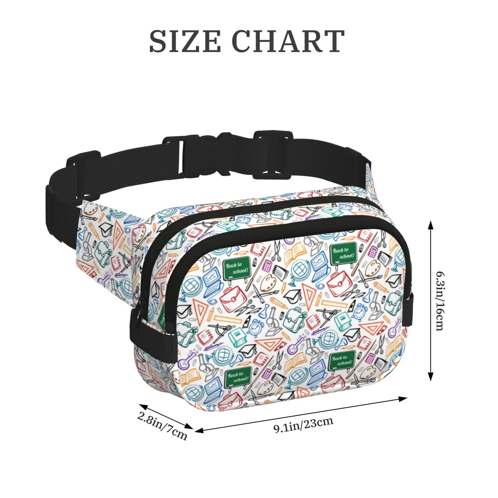 Picia Back To School Print Square Double-Layer Waist Bag Mini Adjustable Waist Belt Bag Exercise Running Travel Hiking