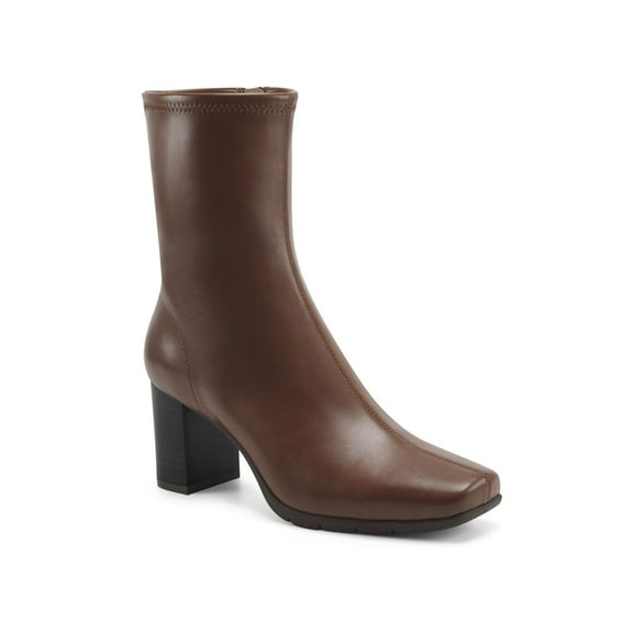 AEROSOLES Womens Brown Stretch Comfort Miley Square Toe Block Heel Zip-Up Booties 6 M