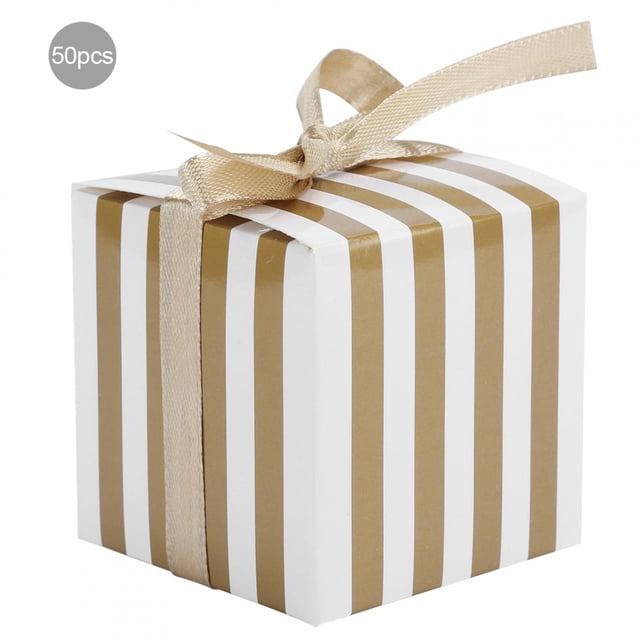 Caja de regalo Harhinhe de 50 Uds., cajas de dulces para boda, fiesta de cumpleaños, caja de regalo de recuerdo de graduación (cinta dorada a rayas de oro blanco de 5,5 cm)
