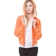 thumbnail image 6 of MixMatchy Women's Acid Wash Long Sleeve Faux Fur Fleeced Hooded Jacket, 6 of 7