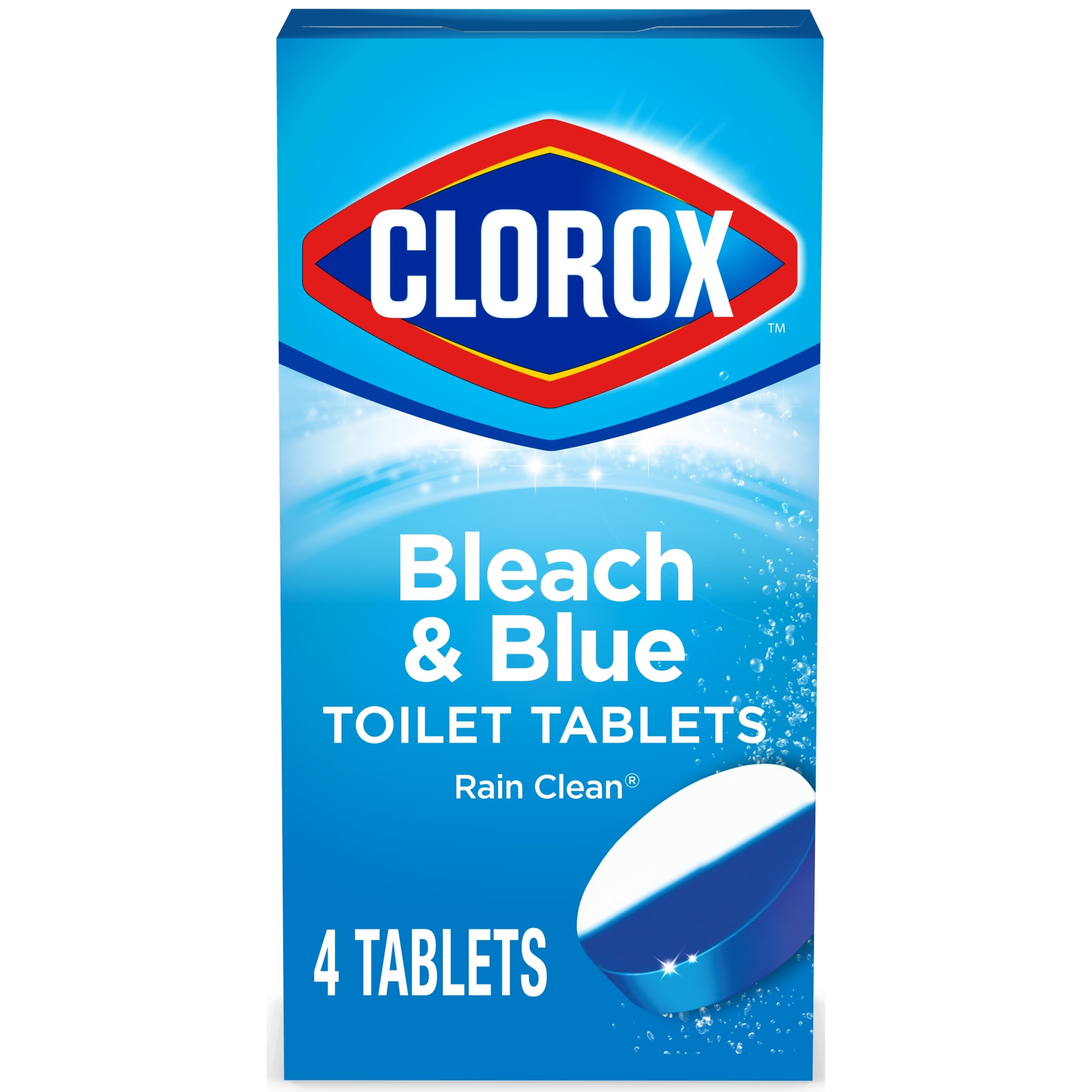 Clorox Ultra Clean Toilet Tablets Bleach & Blue, Rain Clean Scent 2.47 Ounces Each, 4 Count