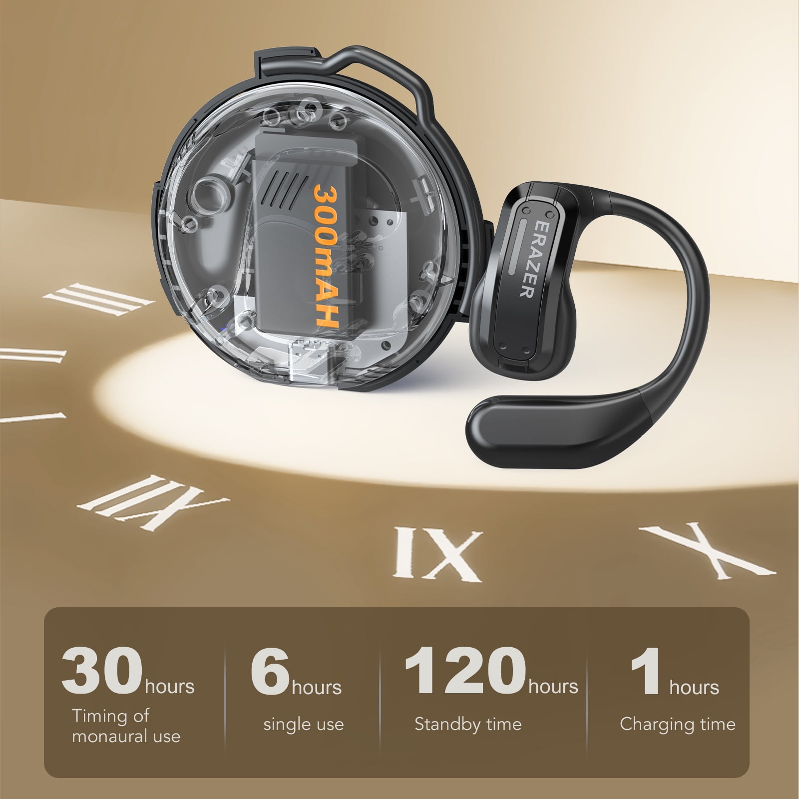 ERAZER X8 Wireless Bluetooth 5.4 Open-Ear Earbuds, AI Translator, Noise-Cancelling Headphones, 130+ Languages, 30H Playtime,Black