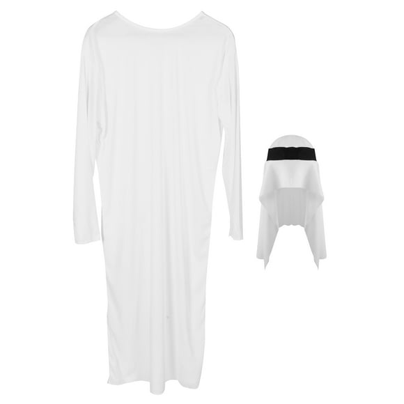 1 Juego de disfraz de Carnaval para Halloween, ropa musulmana árabe con sombrero, ropa musulmana para hombre Thobe (L)