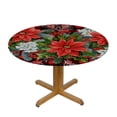 thumbnail image 3 of Nawypu Christmas Snowflake Poinsettia Flower, Elastic Fitted Edged Round Tablecloth Fade Resistant Anti-Shrink Table Cloth Washable Table Cover for Indoor or Outdoor and Anywhere You Wanna use it, 3 of 7