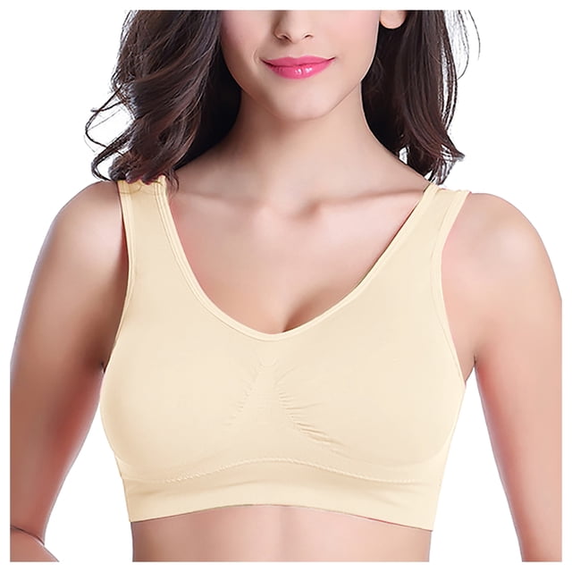Yammkia Sports Bra with Padding Womens Y-Back Racerback Longline Sports Bra Padded Scoop Neck Workout Crop Tank Top with Built in Pads (Light Yellow,XXL)