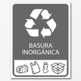 thumbnail image 1 of Señal informativa: "Basura inorgánica", en gris y blanco. Plástico estireno calibre 40, ideal para interiores y exteriores, medidas: 25 x 20 cm. Señalamiento, Cartel, Letrero cuadrado, Señalización., 1 of 3