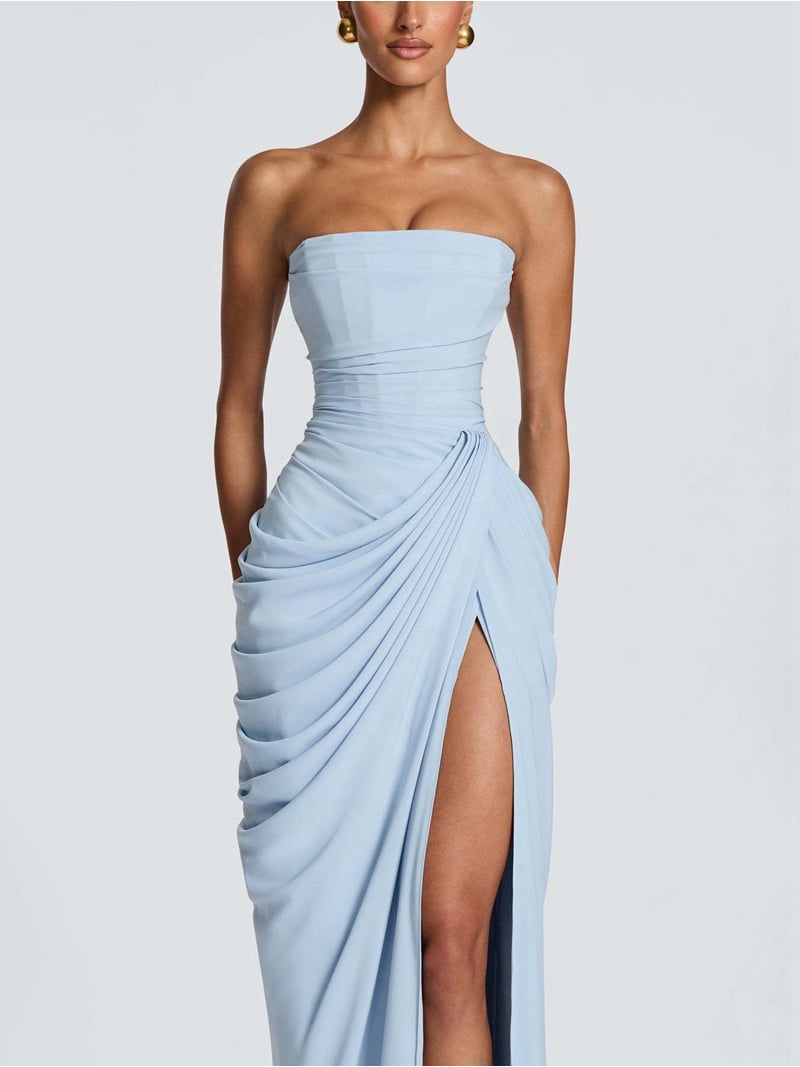 strapless formal dress long Ruched Pink Prom Pink / 10 Light Blue Wirunsy Women's Strapless Prom Dresses